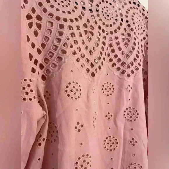 WYSE London Pink Open Embroidery Long Sleeve Blouse Shirt Top Sz 2 - Picture 7 of 8
